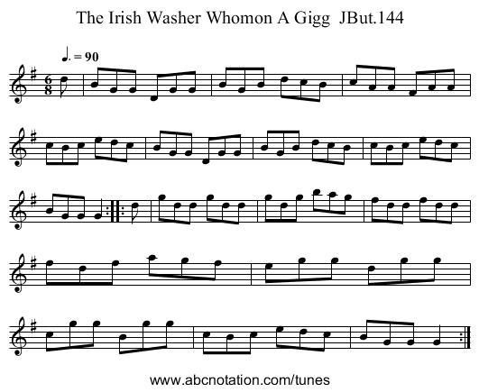Irish Washer Whomon A Gigg  JBut.144, The - staff notation
