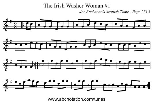 Irish Washer Woman #1, The - staff notation