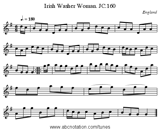 Irish Washer Woman. JC.160 - staff notation