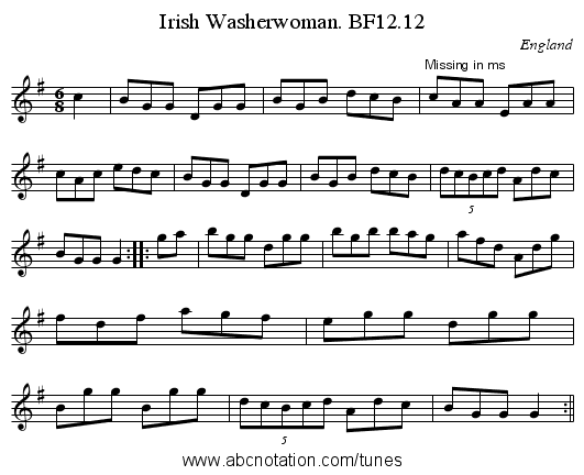 Irish Washerwoman. BF12.12 - staff notation