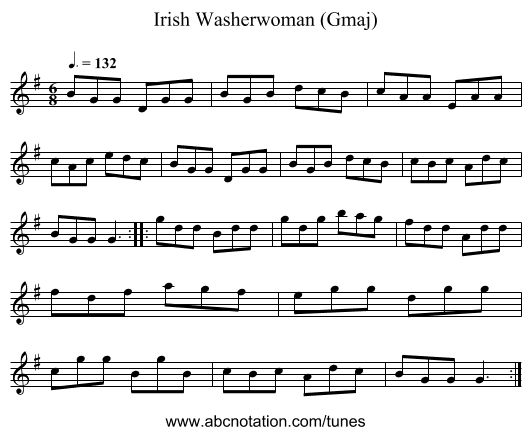 Irish Washerwoman (Gmaj) - staff notation