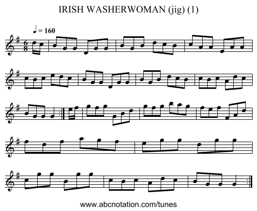 IRISH WASHERWOMAN (jig) (1) - staff notation