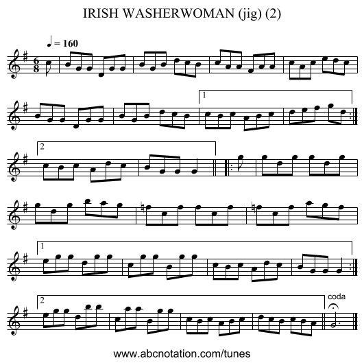 IRISH WASHERWOMAN (jig) (2) - staff notation