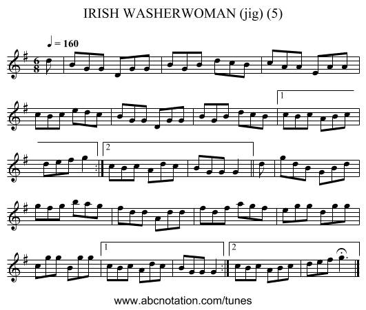 IRISH WASHERWOMAN (jig) (5) - staff notation