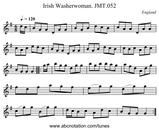 Irish Washerwoman. JMT.052 - staff notation