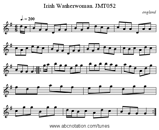 Irish Washerwoman. JMT052 - staff notation