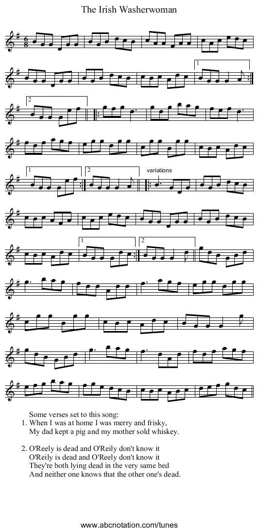 Irish Washerwoman, The - staff notation