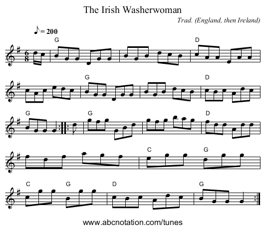 Irish Washerwoman, The - staff notation