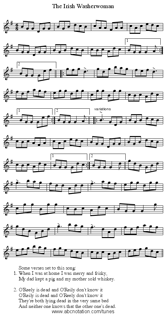 Irish Washerwoman, The - staff notation