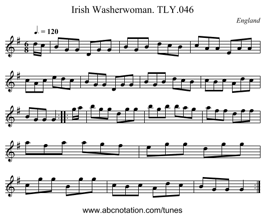 Irish Washerwoman. TLY.046 - staff notation