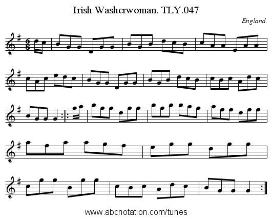 Irish Washerwoman. TLY.047 - staff notation