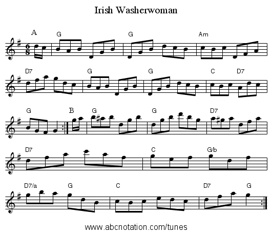 Irish Washerwoman - staff notation