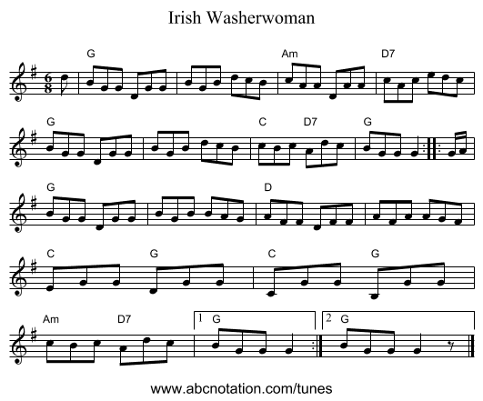 Irish Washerwoman - staff notation