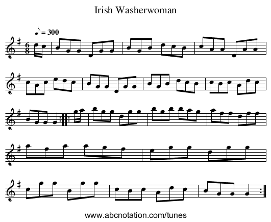 Irish Washerwoman - staff notation