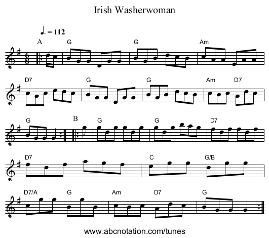 Irish Washerwoman - staff notation