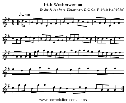 Irish Washerwoman - staff notation