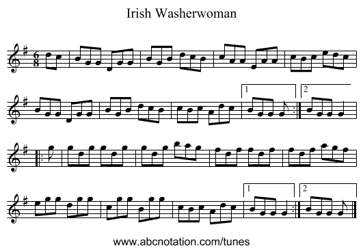 Irish Washerwoman - staff notation