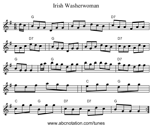 Irish Washerwoman - staff notation