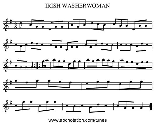 IRISH WASHERWOMAN - staff notation