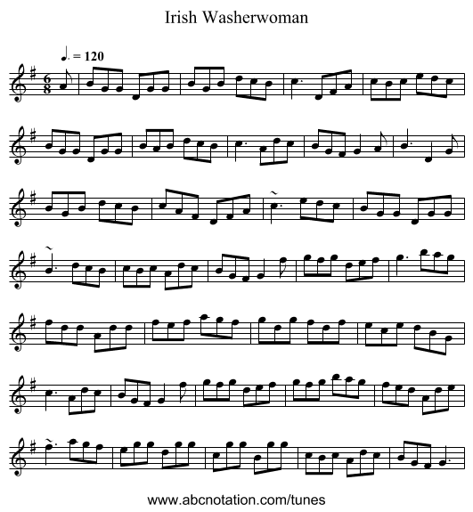 Irish Washerwoman - staff notation