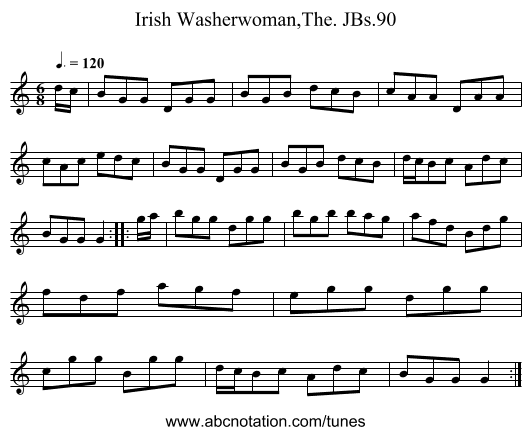 Irish Washerwoman,The. JBs.90 - staff notation