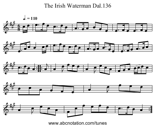 Irish Waterman Dal.136, The - staff notation
