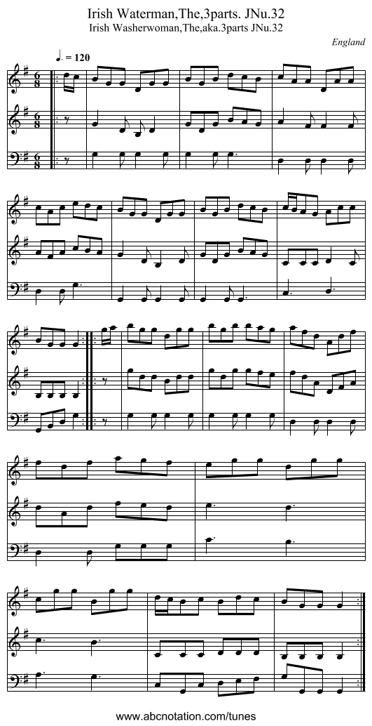 Irish Waterman,The,3parts. JNu.32 - staff notation
