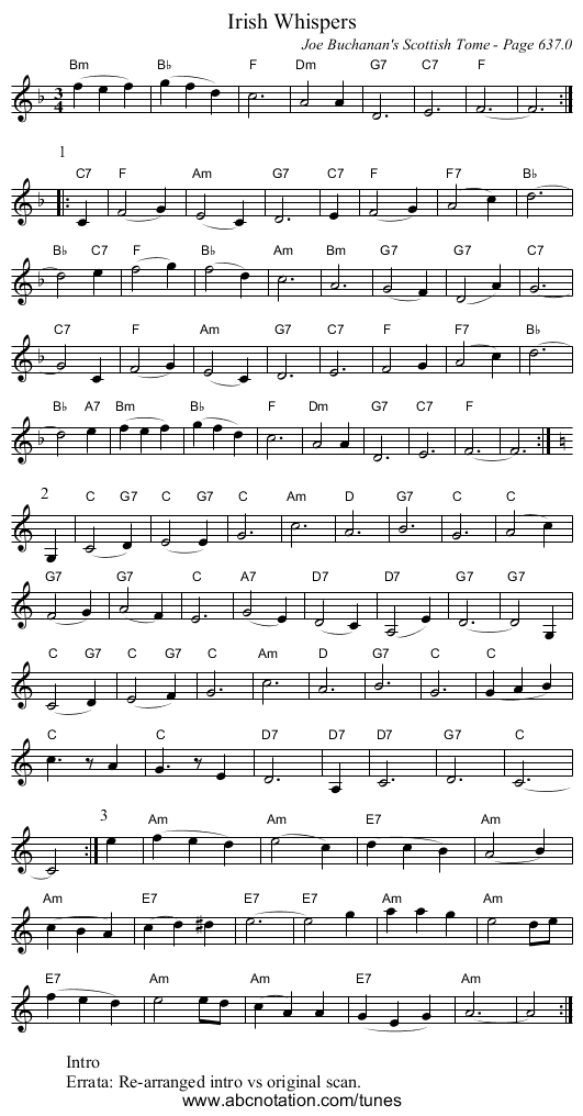 Irish Whispers - staff notation