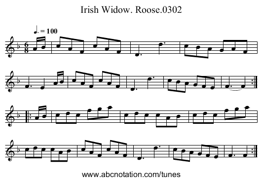 Irish Widow. Roose.0302 - staff notation