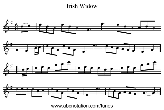 Irish Widow - staff notation