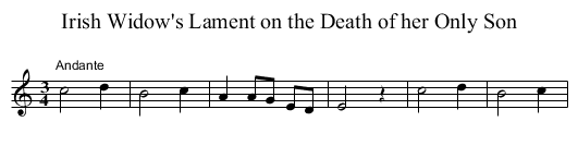 Irish Widow's Lament on the Death of her Only Son - staff notation