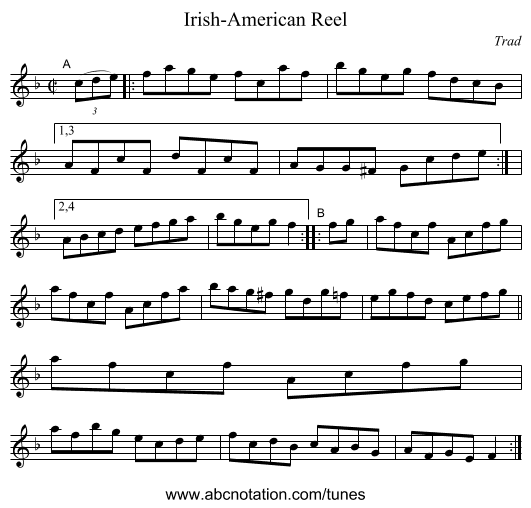 Irish-American Reel - staff notation