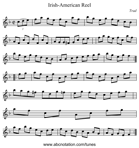 Irish-American Reel - staff notation