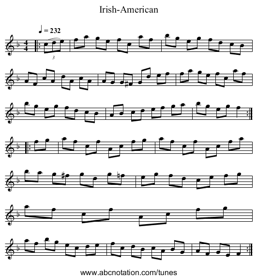 Irish-American - staff notation