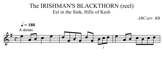 IRISHMAN'S BLACKTHORN (reel), The - staff notation