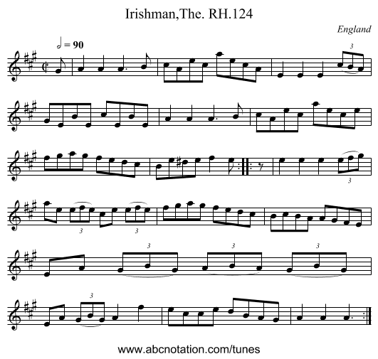 Irishman,The. RH.124 - staff notation