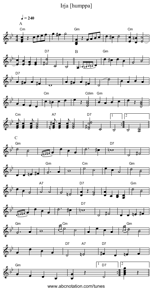 Irja [humppa] - staff notation