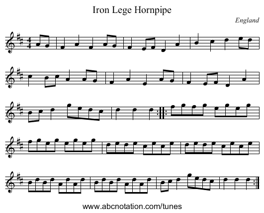 Iron Lege Hornpipe - staff notation