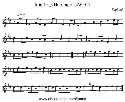 Iron Legs Hornpipe. JaW.017 - staff notation