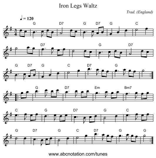Iron Legs Waltz - staff notation
