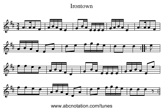 Irontown - staff notation