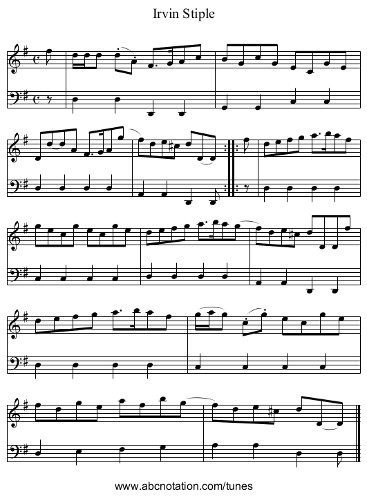 Irvin Stiple - staff notation