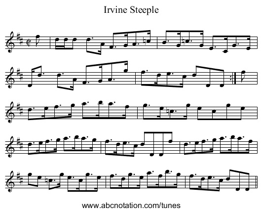 Irvine Steeple - staff notation