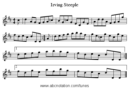 Irving Steeple - staff notation