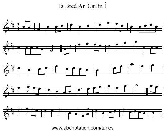 Is Breá An Cailín Í - staff notation