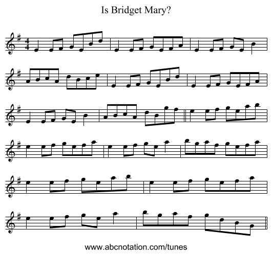 Is Bridget Mary? - staff notation