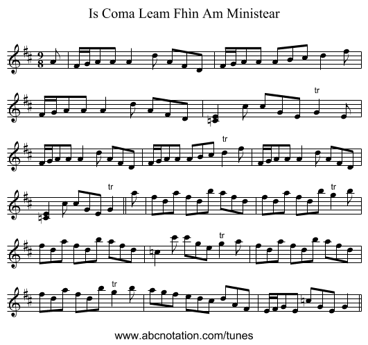Is Coma Leam Fhìn Am Ministear - staff notation
