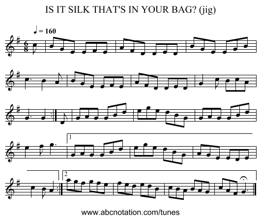 IS IT SILK THAT'S IN YOUR BAG? (jig) - staff notation