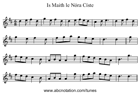 Is Maith le Nóra Císte - staff notation