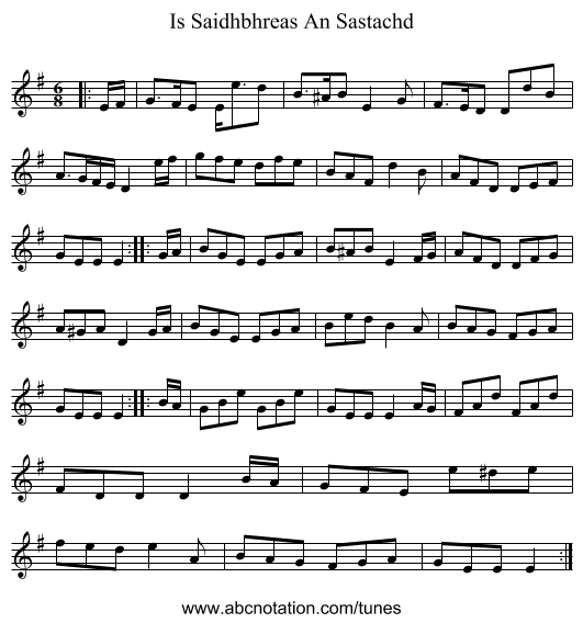 Is Saidhbhreas An Sastachd - staff notation